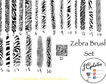 Zebra print brush set (21 brushes) for Procreate, brush bundle set zebra pattern