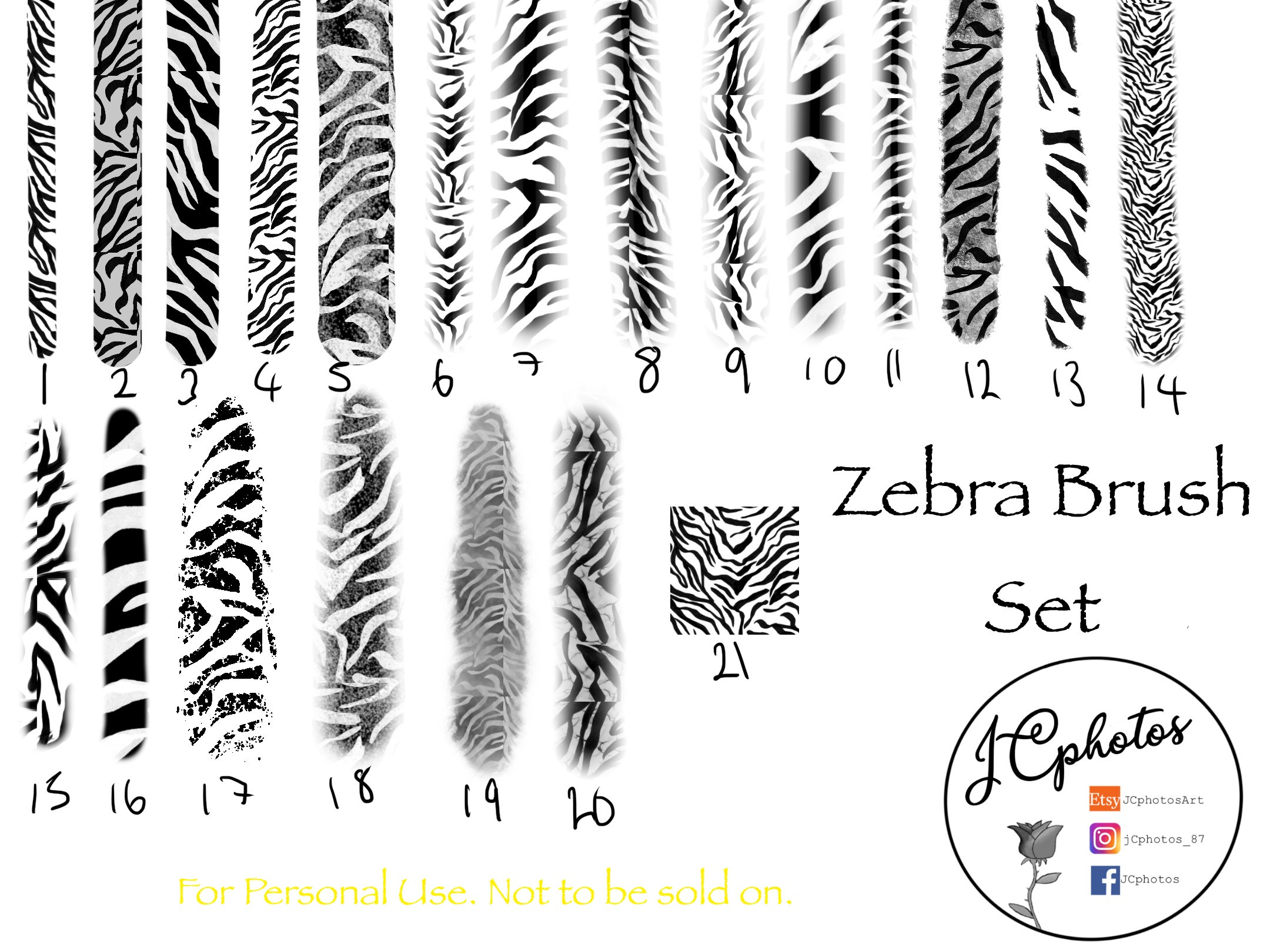 Zebra Print Brush Set 21 Brushes for Procreate, Brush Bundle Set Zebra