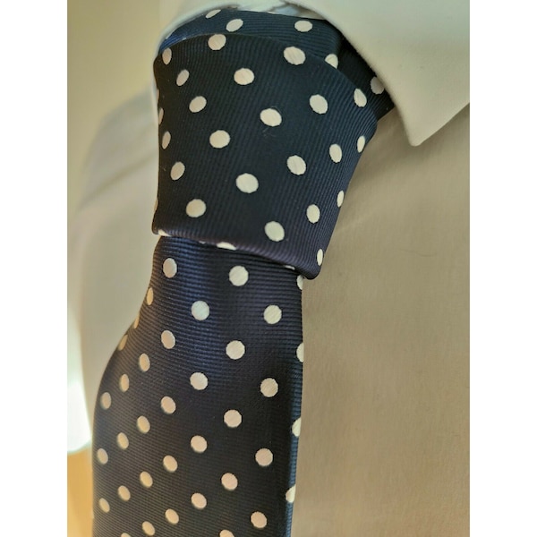 Men's Navy Silk Tie with White Polka Dot