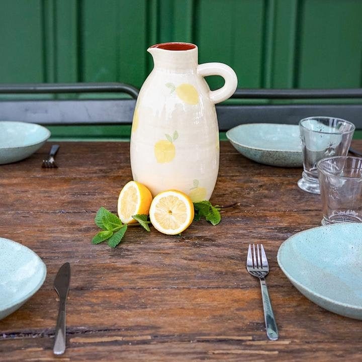 Pichet en Céramique Blanc, Citron Fait Main, Pichet à Limonade, Artisanal, Vase Céramique, Peint La