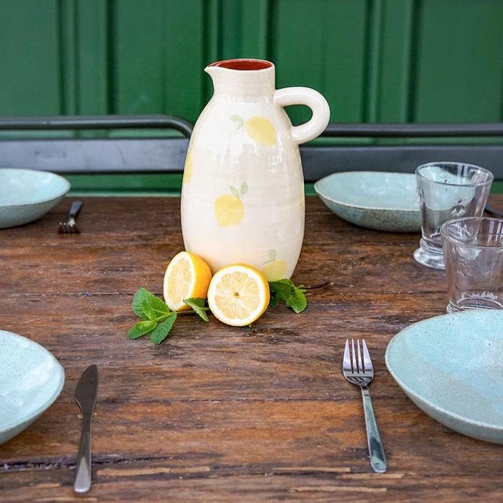 Pichet en Céramique Blanc, Citron Fait Main, Pichet à Limonade, Artisanal, Vase Céramique, Peint La 