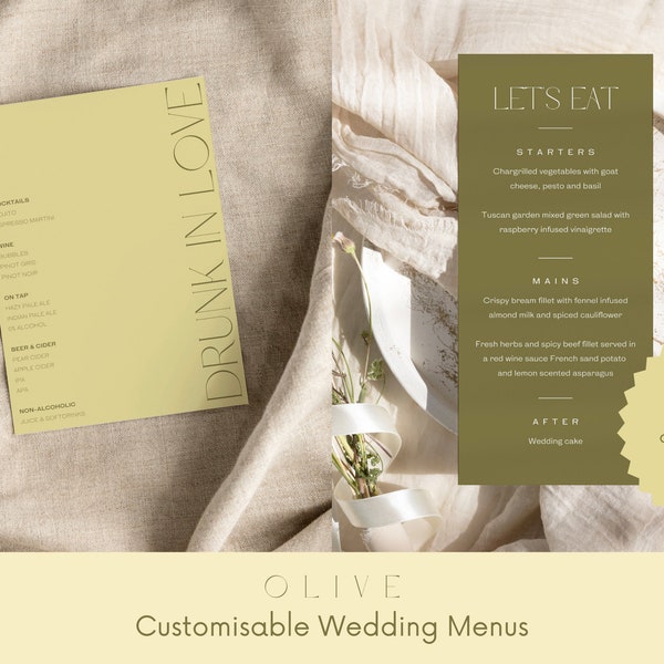 Menús de Boda / Menú de Bebidas / Menú de Mesa / Plantilla Personalizable / Descarga Digital / Imprimible / Mínimo + Moderno / Clásico y Elegante