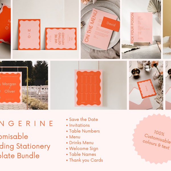 Customizable Wedding Stationery Suite Design Template | Digital Download | Printable | Minimal + Modern | Colorful + Funky