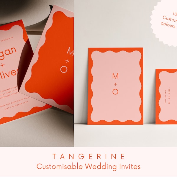 Wedding Invitation | Save the date | Customisable Template | Digital Download | Printable | Minimal + Modern | Colorful + Funky