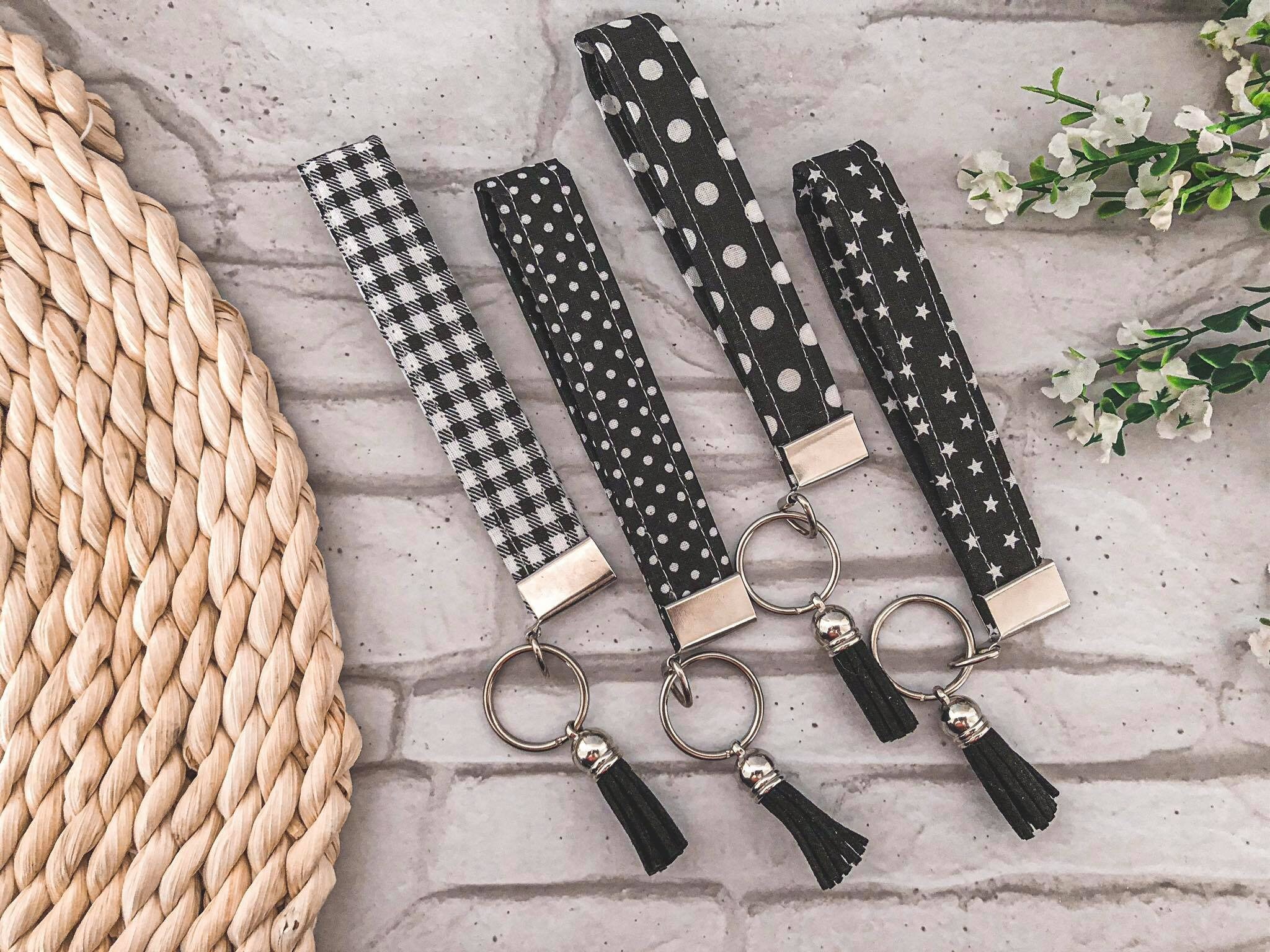 Wristlet Keychain Black Collection Key Fob Fabric Wristlet Etsy