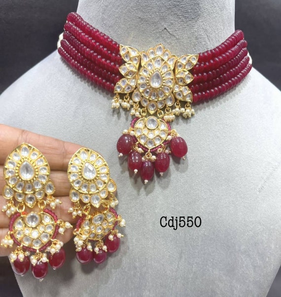 Beads Choker Polki Necklace Simple 