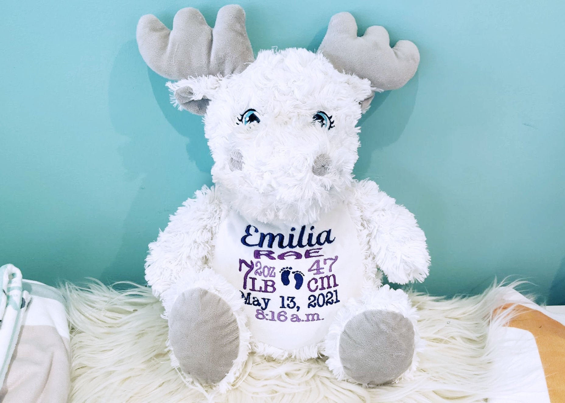 PERSONALIZED Moose Baby Birth Stat Plushie White Newborn Etsy