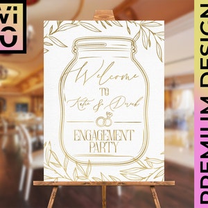 Mason Jar Verlobungsfeier Poster mit Blättern in Weiß und Schwarz, Empfang Zeichen, Popped the Frage, Digitale Datei