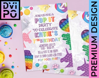 Fidget Birthday Party Invitation, Bubble Fidget Toy Kids Party Invite, Sensory Birthday Theme, Rainbow Unicorn Dinosaur Invite, Digital File