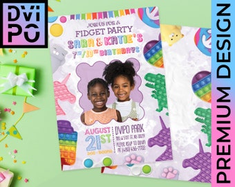 Fidget Birthday Party Invitation With Photo, Bubble Fidget Toy Kids Invite, Rainbow Sensory Birthday Theme, Kids Party Invite, Digital File
