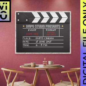 Cinema Movie Night Party Poster Clapperboard, Film Festival, Movie Take Board, Action, Promotional Banner, Movie Time Birthday, Digital File image 2