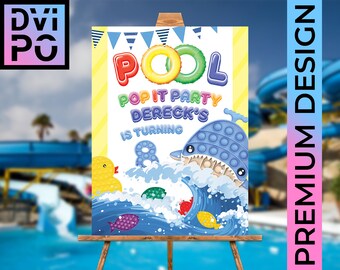 Fidget Pool Party Birthday Poster, Bubble Fidget Toy Kids Birthday Sign, Summer Pool Party Decor, Sensory Toy Birthday Theme, Digital File
