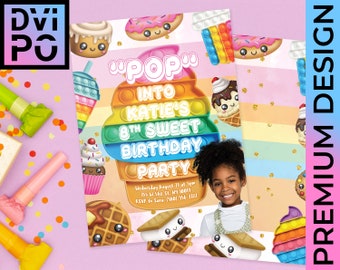 Fidget Birthday Party Invitation With Photo, Bubble Fidget Toy Kids Invite, Rainbow Candy Birthday Theme, Sweet Treat Party, Digital File