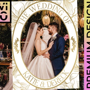 Royal Leafs Wedding Oval Photo Booth Frame in Luxury Gold and Emerald, Idées Mariage, Anniversaire, Design de luxe, Fichier numérique