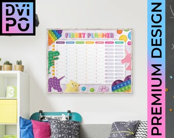 Kids Weekly Planner Printable, Fidget Toy Theme Kids Calendar, Rainbow Routine Chart for Kids, School Homework Planner, Digital File