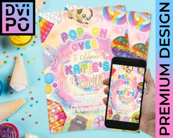 Fidget Birthday Party Invitation, Tie Dye Kids Party, Bubble Fidget Toy Theme, Rainbow Sensory Birthday, Unicorn Party Invite, Digital File