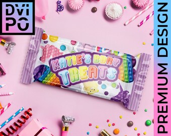 Fidget Birthday Party Treat Label, Bubble Fidget Toy Rice Treat Wrapper, Kids Party Favor Candy Label, Rainbow Birthday Decor, Digital File