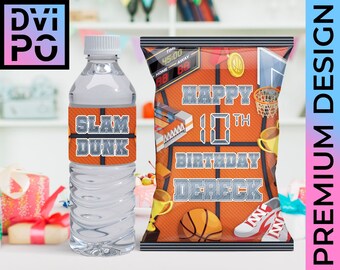 Slam Dunk Birthday Party, Custom Basketball Chips Bag & Water Bottle Label (Digital File)