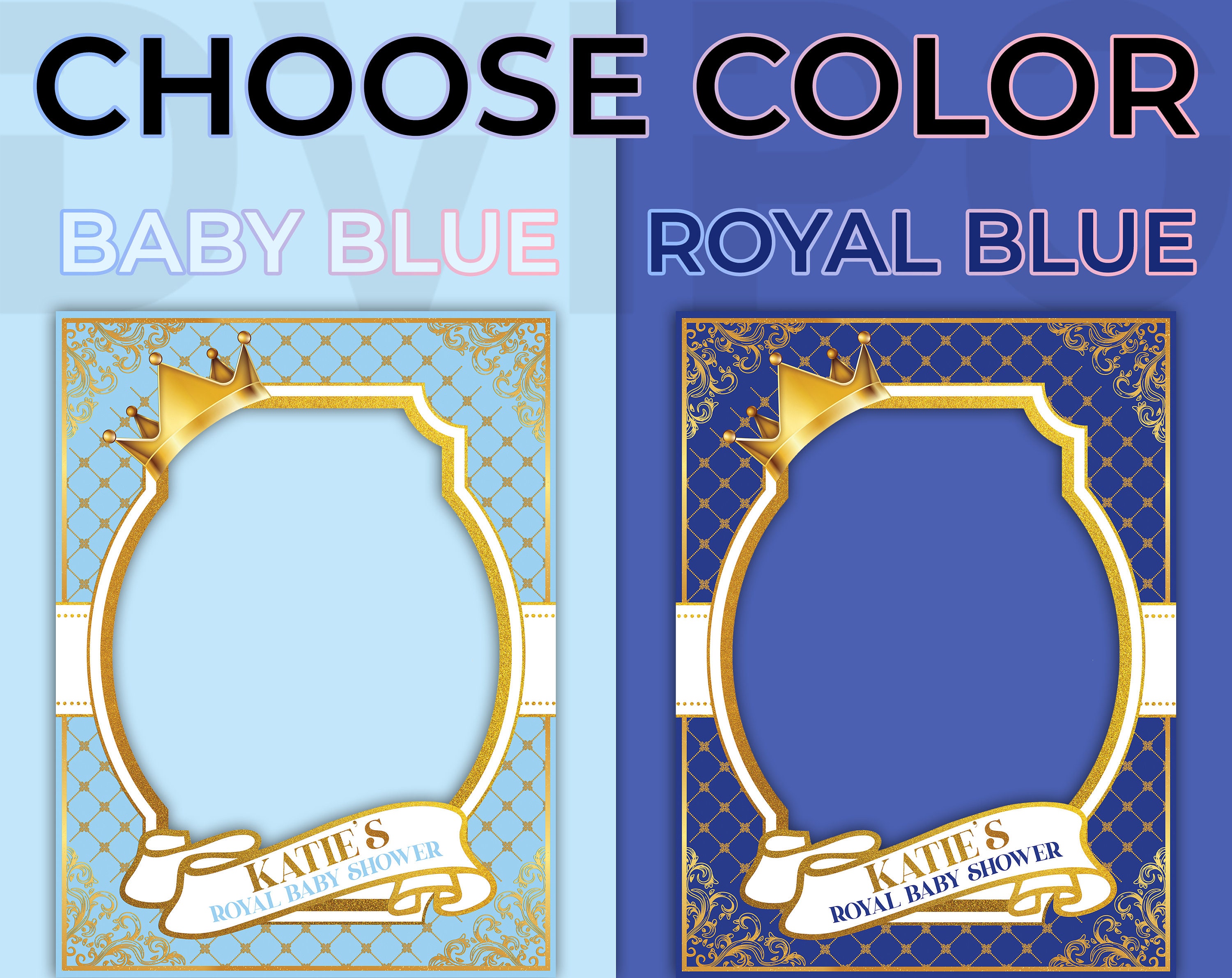Royal Baby Shower Photo Booth Frame With King Crown in Baby Blue, Little Prince, Personalized