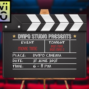 Cinema Movie Night Party Poster Clapperboard, Film Festival, Movie Take Board, Action, Promotional Banner, Movie Time Birthday, Digital File image 1