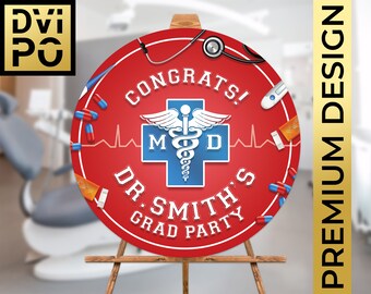 Affiche de remise des diplômes de médecin, enseigne de fête de remise des diplômes du futur médecin, décoration de remise des diplômes de faculté de médecine, décoration de fête de docteur diplômé, téléchargement numérique