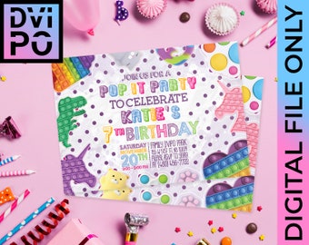 Fidget Birthday Party Invitation, Bubble Fidget Toy Kids Birthday Invite, Rainbow Sensory Party Theme, Fun Kids Party Invitation, Digital