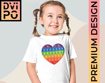 Rainbow Heart Pop Bubble Fidget SVG/PNG Files, Shirt Design (Digital File)