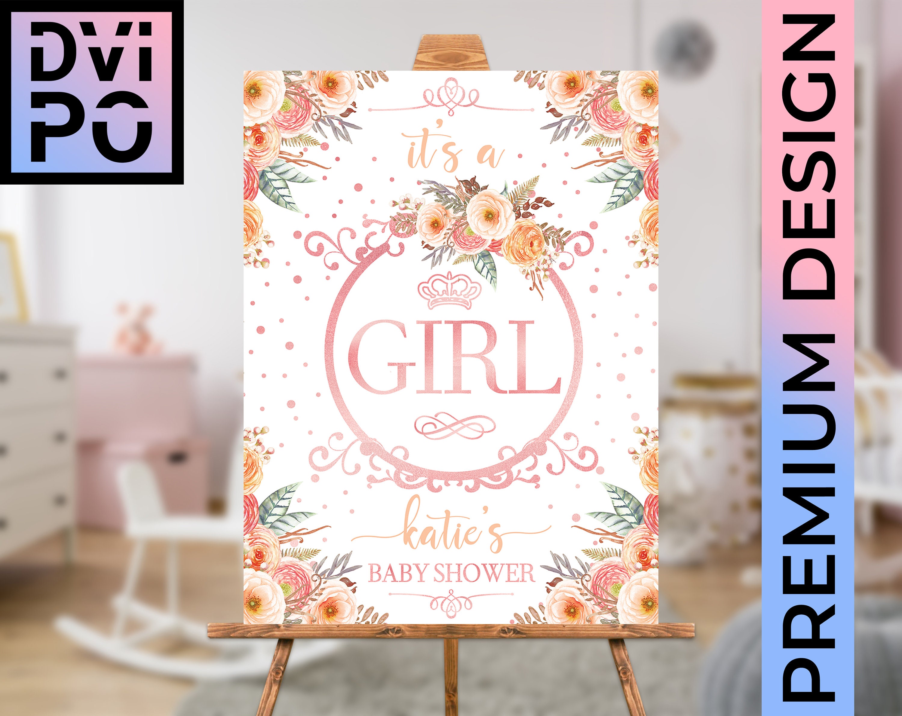 It's a Girl Elegant Personalized Baby Shower Poster in White and