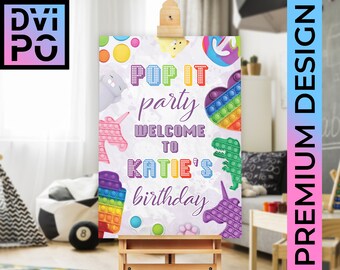 Fidget Birthday Party Welcome Sign, Bubble Fidget Toy Kids Birthday Poster, Rainbow Sensory Party Decor, Unicorn Dinosaur Theme Digital File