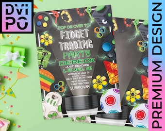 Fidget Trading Party Invitation, Bubble Fidget Toy Kids Birthday Invite, Sensory Toy Party Theme, Sleepover Kids Party Invite, Digital File