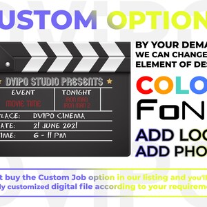 Cinema Movie Night Party Poster Clapperboard, Film Festival, Movie Take Board, Action, Promotional Banner, Movie Time Birthday, Digital File image 8