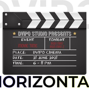 Cinema Movie Night Party Poster Clapperboard, Film Festival, Movie Take Board, Action, Promotional Banner, Movie Time Birthday, Digital File image 3