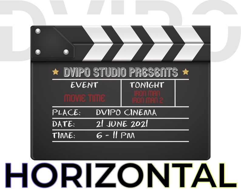 Cinema Movie Night Party Poster Clapperboard, Film Festival, Movie Take Board, Action, Promotional Banner, Movie Time Birthday, Digital File image 3