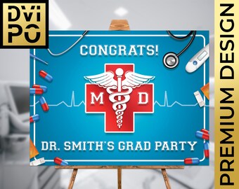Affiche de remise des diplômes de la faculté de médecine, signe de fête du futur médecin diplômé, décoration de fête du médecin diplômé, signe de fête des étudiants en médecine, téléchargement numérique