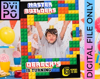 Big Master Builders Birthday Party Photo Booth Frame, Warning! I'm a Builder, Caution! Construction Game Zone, Digital File