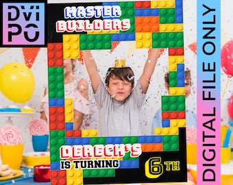 Construction Block Birthday Party Photo Booth Frame (Digital File)