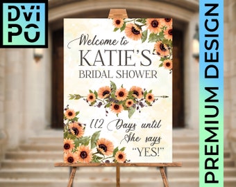 Sunflower Bridal Shower Welcome Sign, Rustic Bride to Be Party Poster, Floral Wedding Shower Decoration, Sunflower Bridal Decor Digital File