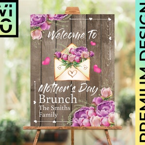 Happy Rustic Mother&#39;s Day Celebration Poster with Envelope and Peonys, Family Reunion Party, Welcome Sign, Digital File