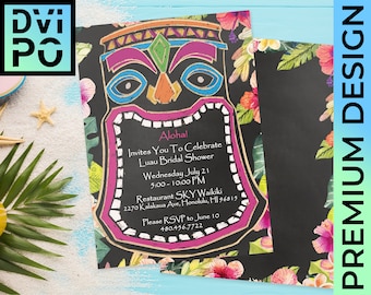 Inbjudan till Luau-möhippa, tropisk hawaiiansk brudfest, Aloha Tiki-möhippa, strandbröllopsdusch (digital fil)