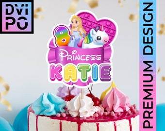 Princess Fidget Birthday Cake Topper, Rainbow Unicorn Girl Birthday Cake Decor, Personalized Name Age Topper, Kids Birthday Party, Digital