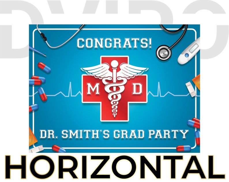 Medical Doctor Graduation Party Poster in Blue, Med Student, Red Cross ...