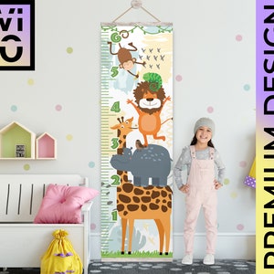 Safari Jungle Growth Chart SVG with Animals, Lets Get Wild, Kids Growth Ruler, Room Decor, Digital File