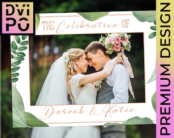 Cornice per photo booth nuziale con elementi vegetali, accessorio fotografico botanico per feste di matrimonio, cornice per foto di matrimonio con foglie, file digitale personalizzato per il matrimonio