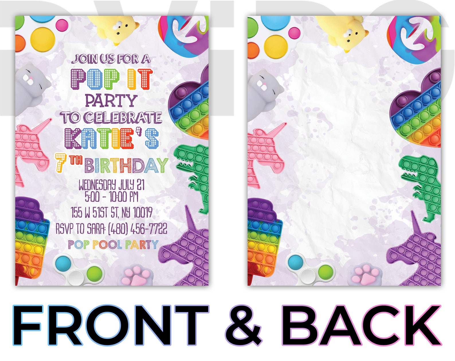 Pop It Bubble Fidget Toy Birthday Party Persanolized Etsy