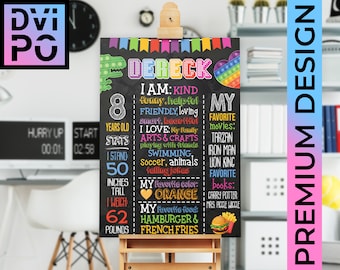 Fidget Birthday Chalkboard Poster, Kids Birthday Stats Board Sign, Bubble Fidget Toy Birthday Party Decor, Personalized Poster, Digital File