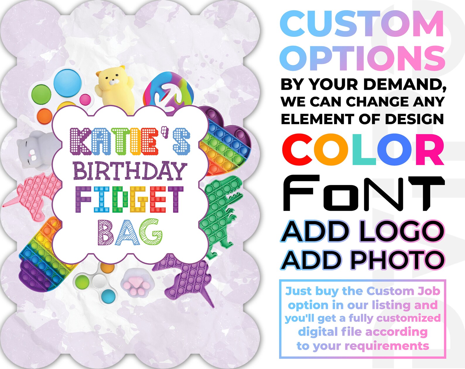 Fidget Birthday Party Goody Bag Label, Bubble Fidget Toy Favor Bag Tag ...
