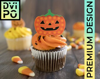 Halloween Cupcake Toppers Printable, Pumpkin Cake Topper, Kids Halloween Party Decor, Spooky Party Toppers, Digital Download