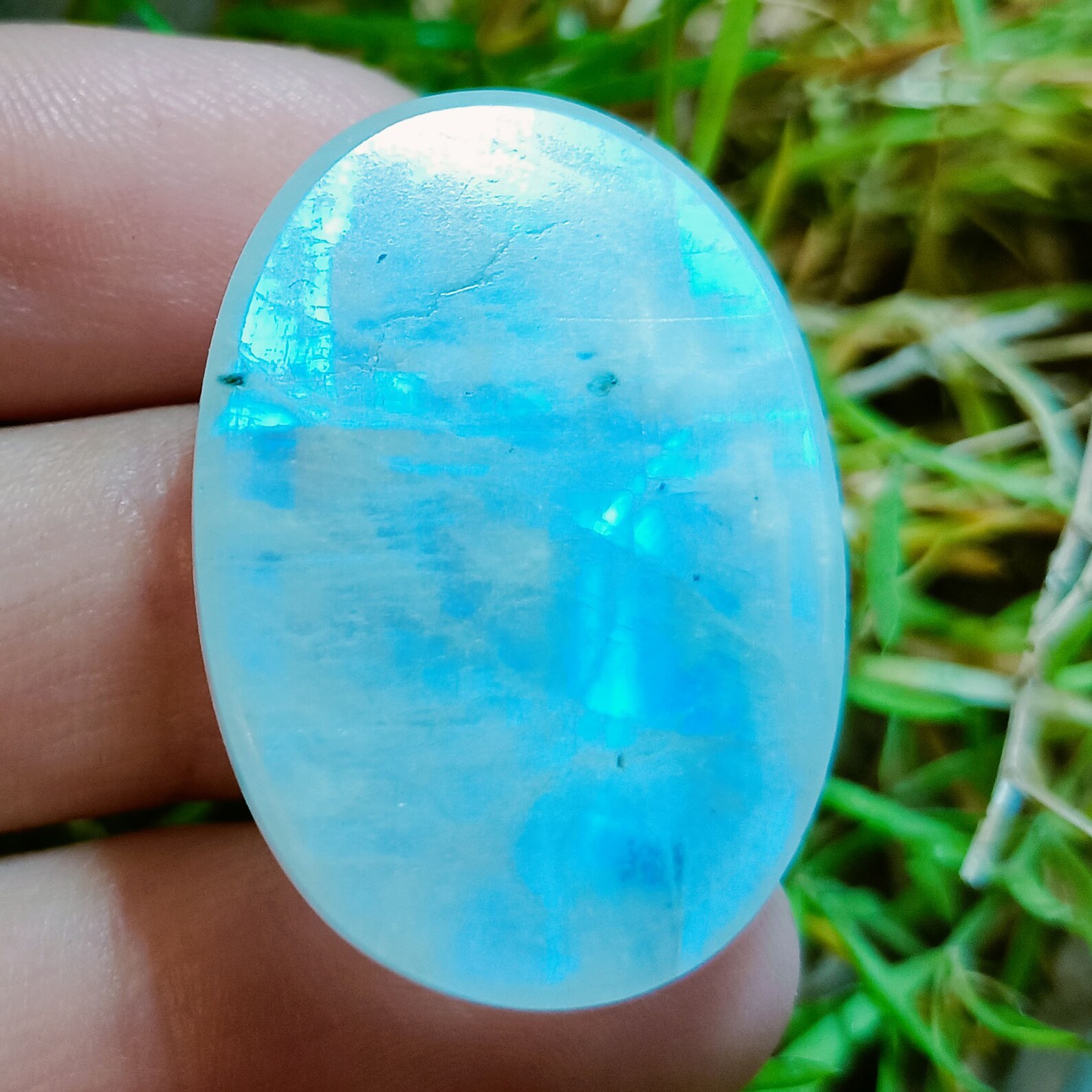 Natural Blue Moonstone Oval Shape Handmade Polish Blue Flashy Etsy