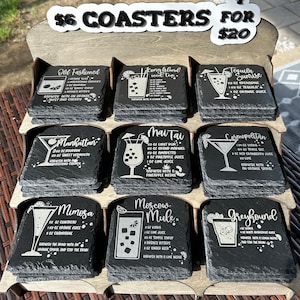 Cocktail Recipe Coasters (Slate and Cork)