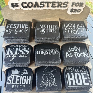 Funny Adult Christmas/Holiday Slate Coasters